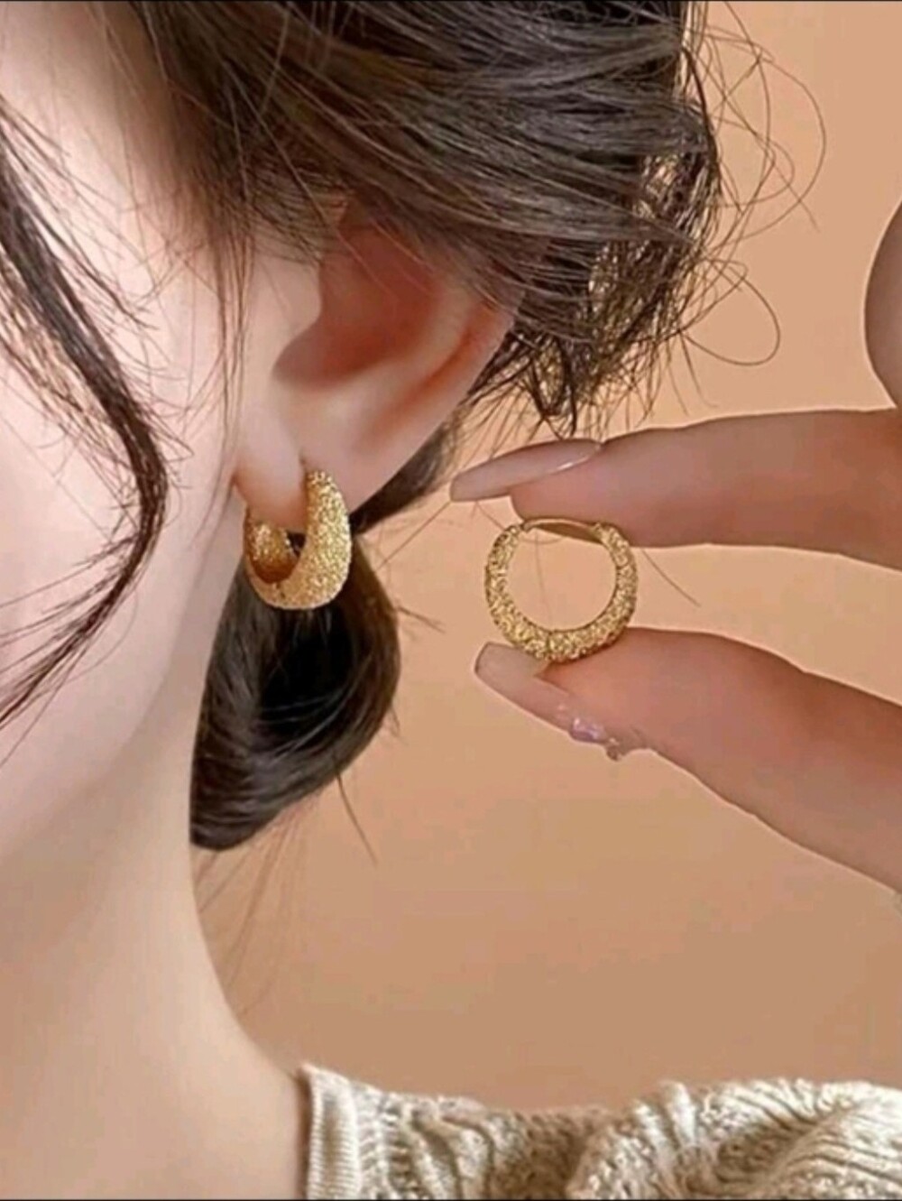 Gold Textured Hoop Earrings for Women